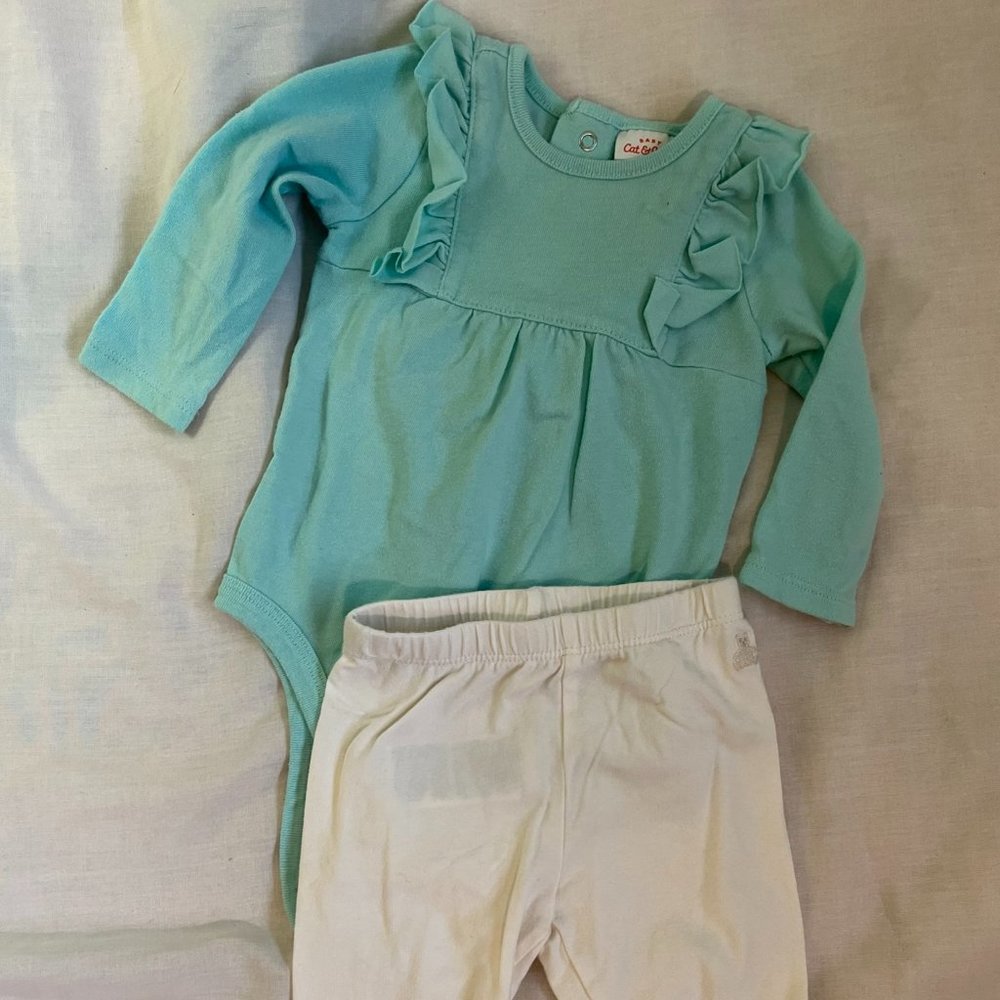 Turquoise Long Sleeve Onesie with White Pants